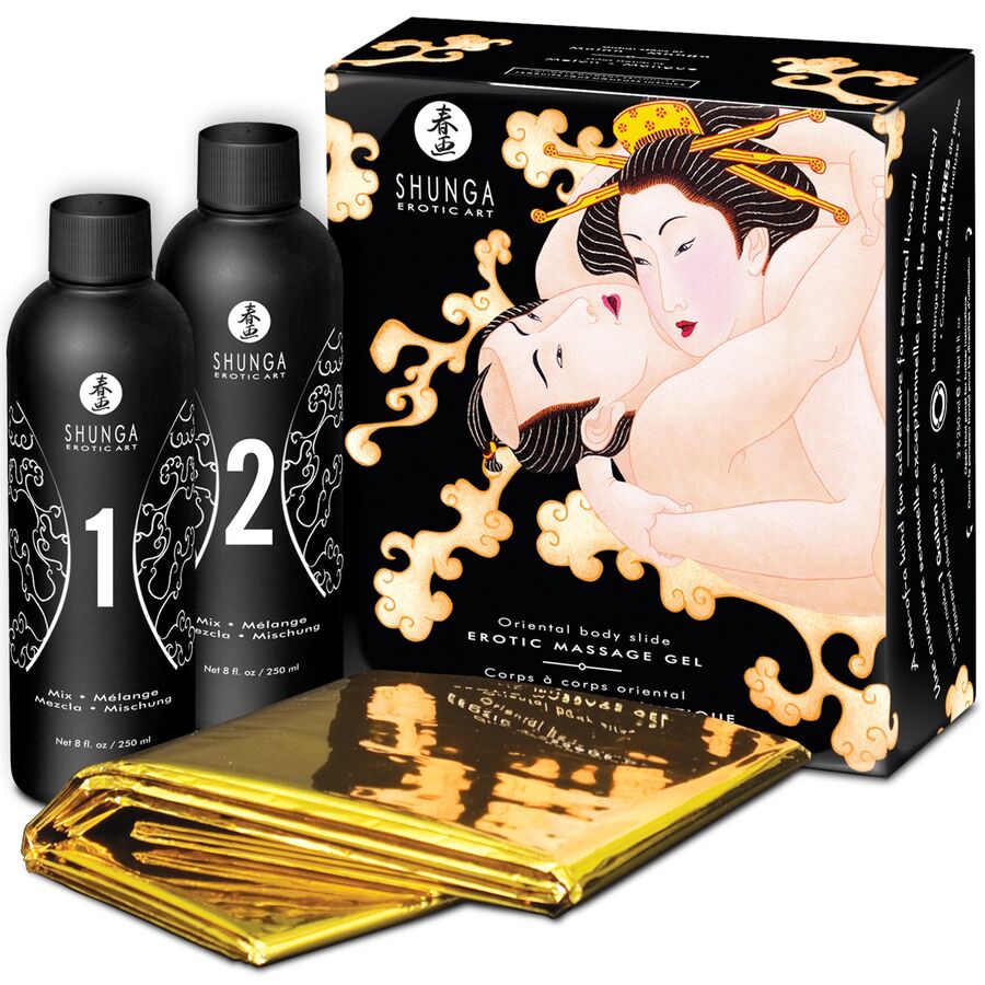 Imagen que nos facilita SHUNGA KITS de su producto erótico SHUNGA - GEL DE MASAJE EROTICO CUERPO A CUERPO ORIENTAL MELON MANGO para nuestra categoría "DROGUERÍA |Para Masajes|Kits de masaje".