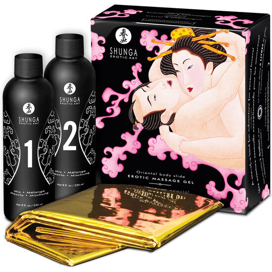 Imagen que nos facilita SHUNGA KITS de su producto erótico SHUNGA - GEL DE MASAJE EROTICO CUERPO A CUERPO ORIENTAL FRESAS Y CAVA para nuestra categoría "DROGUERÍA |Para Masajes|Kits de masaje".