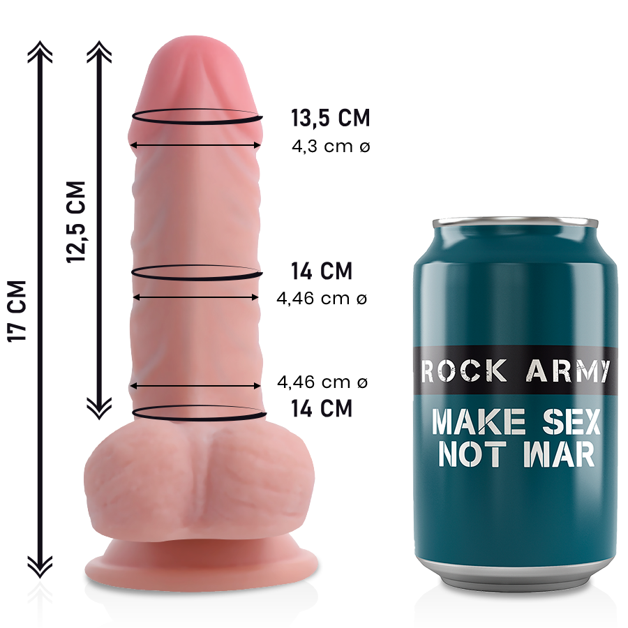 Imagen que nos facilita ROCK ARMY de su producto erótico ROCKARMY - DUAL DENSITY PANZER DILDO REALISTA 17 CM -O- 4.46 CM para nuestra categoría "JUGUETES BIENESTAR |Dildos sin Vibración|Penes realisticos".