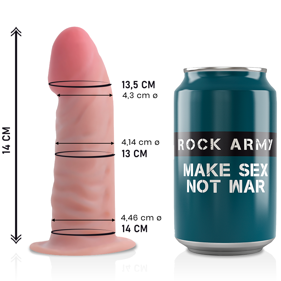 Imagen que nos facilita ROCK ARMY de su producto erótico ROCKARMY -TIGER DILDO REALISTA DUAL DENSITY14 CM -O- 4.46 CM para nuestra categoría "JUGUETES BIENESTAR |Dildos sin Vibración|Penes realisticos".