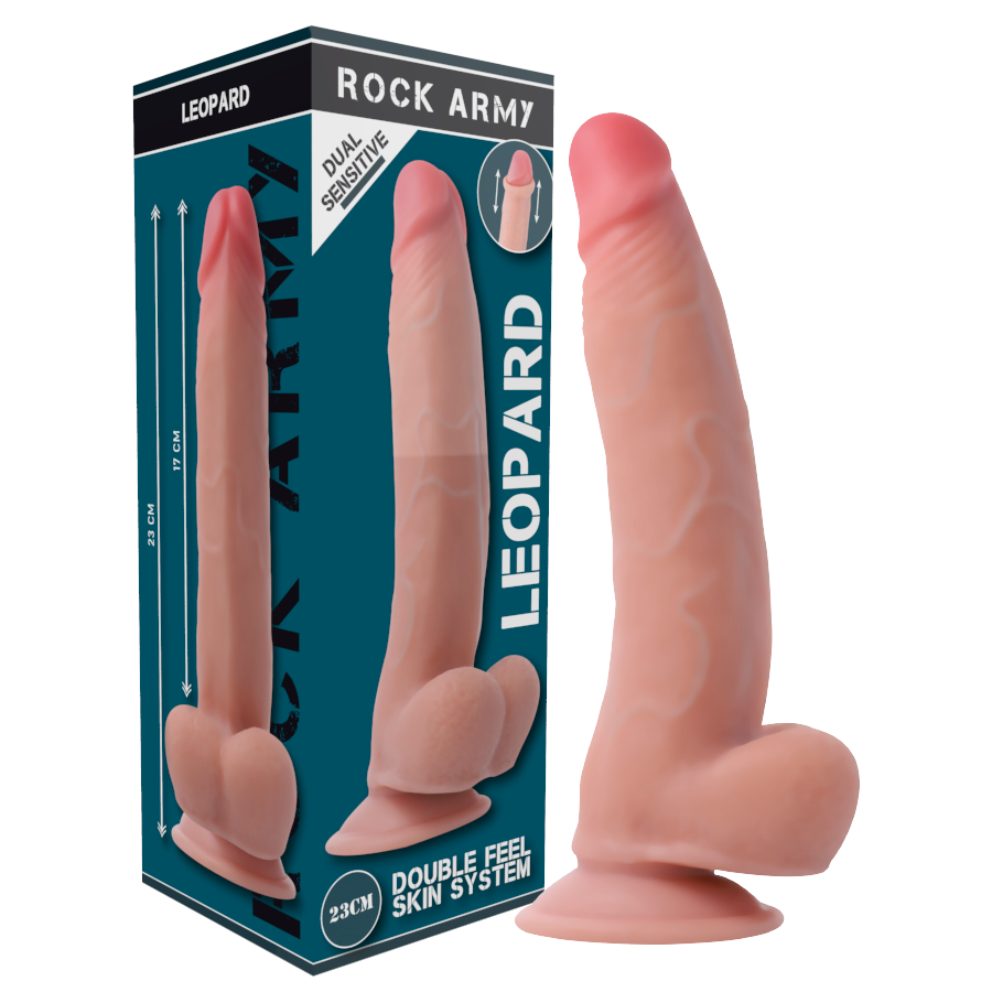 Imagen que nos facilita ROCK ARMY de su producto erótico ROCKARMY - LEOPARD DILDO REALISTA DUAL DENSITY 23 CM -O- 4.77 CM para nuestra categoría "JUGUETES BIENESTAR |Dildos sin Vibración|Penes realisticos".